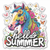 Funny Hello Summer Horse Aufkleber (Vorderseite)