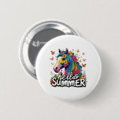 Funny Hello Summer Horse Button (Vorne & Hinten)