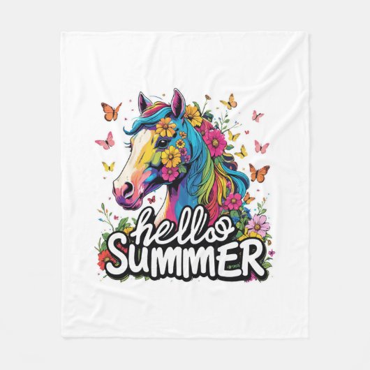 Funny Hello Summer Horse Fleecedecke (Vorderseite)