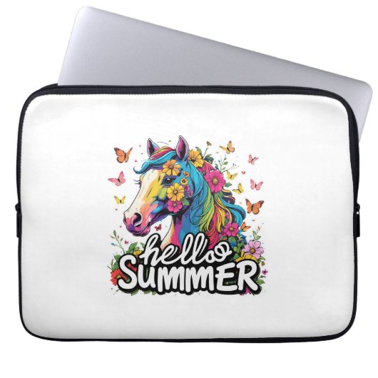 Funny Hello Summer Horse Laptopschutzhülle (Vorderseite)