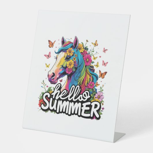 Funny Hello Summer Horse Sockelschild (Vorderseite)