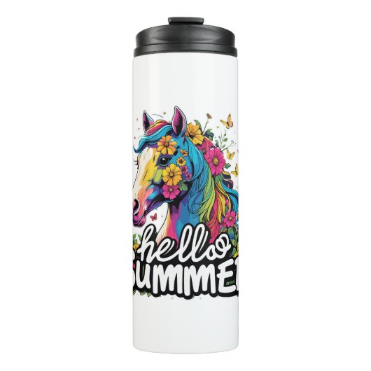 Funny Hello Summer Horse Thermosbecher (Vorderseite)