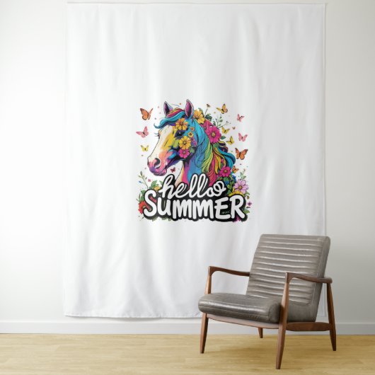 Funny Hello Summer Horse Wandteppich (Beispiel)