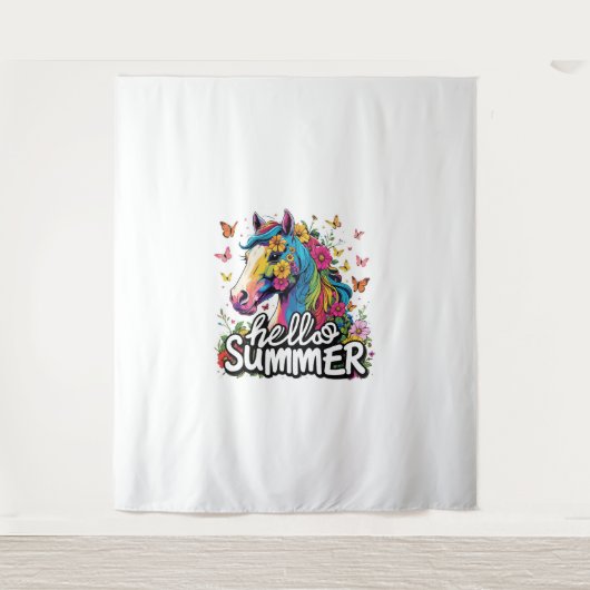 Funny Hello Summer Horse Wandteppich (Vorderseite)
