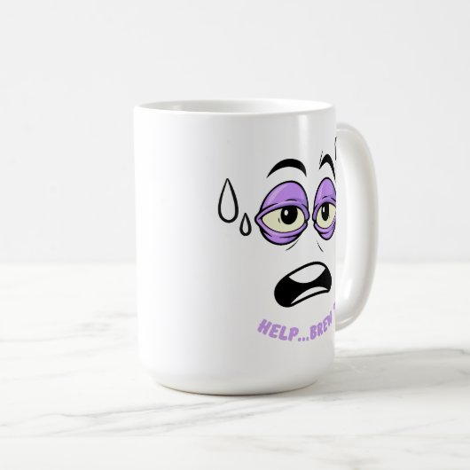 Funny Help Brew Sleepy Face Cartoon Kaffeetasse (VorderseiteRechts)