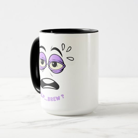 Funny Help Brew Sleepy Face Cartoon Tasse (Vorderseite Links)