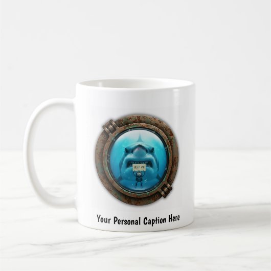 Funny "Help Me" Diver und Angry Shark Kaffeetasse (Links)