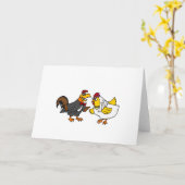 Funny Hen Bride and Rooster Groom Wedding Karte (Gelbe Blume)