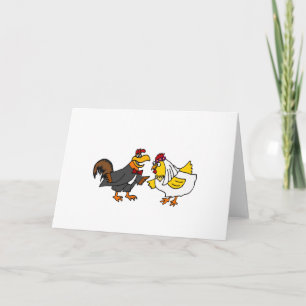 Funny Hen Bride and Rooster Groom Wedding Karte