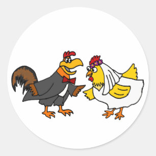 Funny Hen Bride und Rooster Groom Wedding Runder Aufkleber
