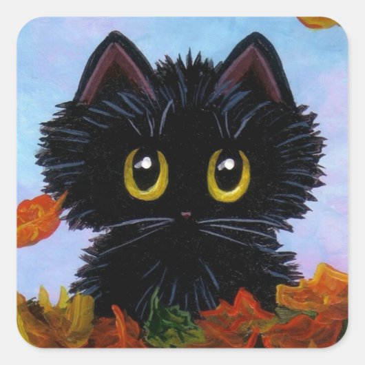 Funny Herbst Herbst Schwarze Katze Creationarts Quadratischer Aufkleber (Vorderseite)