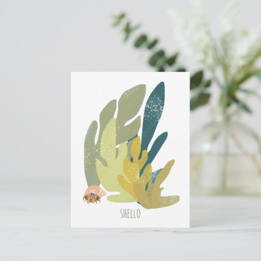 Funny Hermit Crab Hello Postkarte (Stehend Vorderseite)