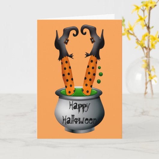 Funny Hexenorange Halloween Thema Karte (Gelbe Blume)