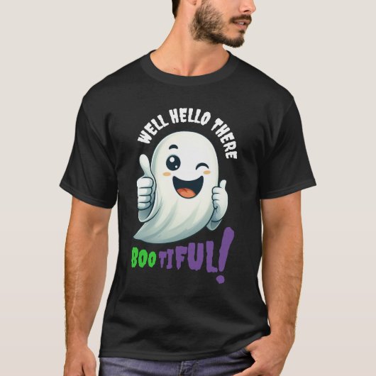 Funny Hey, Boo-tiful! Niedlich Winking Ghost T-Shirt (Vorderseite)