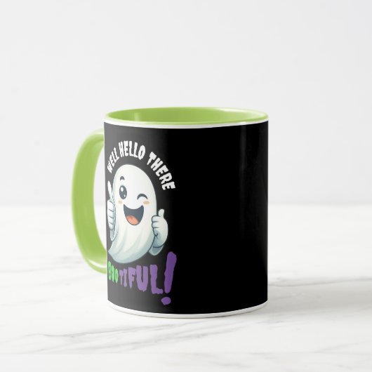 Funny Hey, Boo-tiful! Niedlich Winking Ghost Tasse (Vorderseite Links)