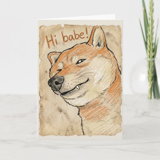 Funny "Hi Babe" Winking Shiba Inu Valentine's Art Karte (Vorderseite)