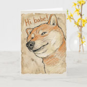 Funny "Hi Babe" Winking Shiba Inu Valentine's Art Karte (Gelbe Blume)