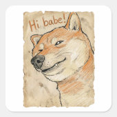 Funny "Hi Babe" Winking Shiba Inu Valentine's Art Quadratischer Aufkleber (Vorderseite)