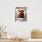 Funny Highland Cow auf der Toilette Badezimmer Poster (Küche)
