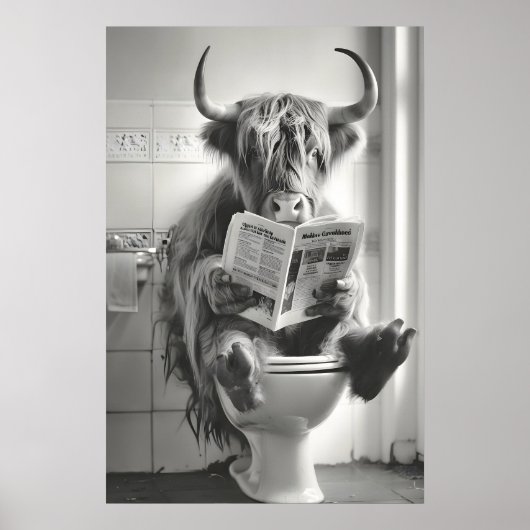 Funny Highland Cow Bathroom Print, Newspaper Poster (Vorne)
