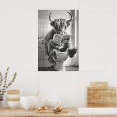 Funny Highland Cow Bathroom Print, Newspaper Poster (Küche)