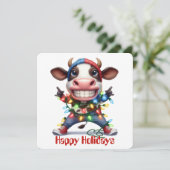 Funny Highland Cow Holiday Greycard Feiertagskarte (Stehend Vorderseite)
