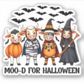 Funny Highland Cow Moo-d zu Halloween Aufkleber (Vorderseite)