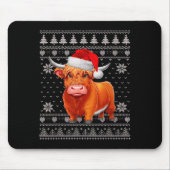 Funny Highland Cow Ugly Christmas Sweater Santa Xm Mousepad (Vorne)