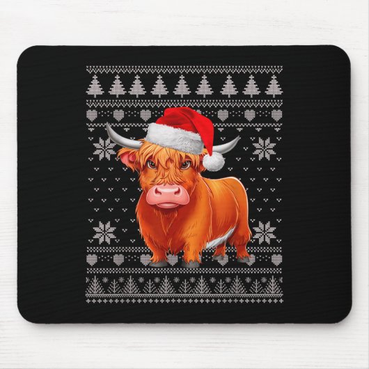 Funny Highland Cow Ugly Christmas Sweater Santa Xm Mousepad (Vorne)