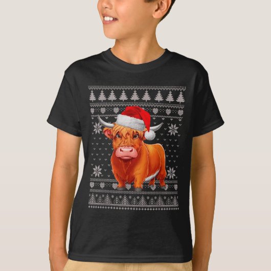 Funny Highland Cow Ugly Christmas Sweater Santa Xm T-Shirt (Vorderseite)
