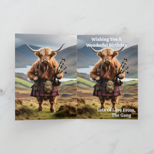 Funny Highland Cow with Bagpipe, Birthday Card Karte (Innenseite)