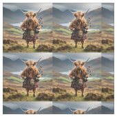 Funny Highland Cow with Bagpipe, Stoff (Muster)