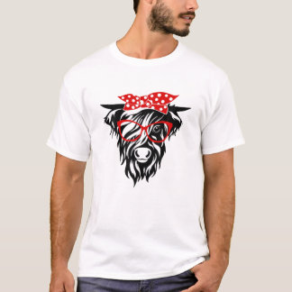 Funny Highland Kuh mit Bandana und Brille T-Shirt