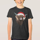 Funny Highland Kuh mit einer Weihnachtszeit-Weihna Tri-Blend Shirt (Vorderseite)