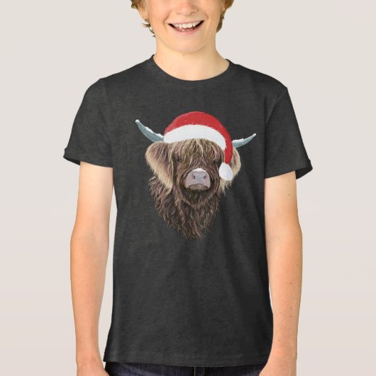 Funny Highland Kuh mit einer Weihnachtszeit-Weihna Tri-Blend Shirt (Vorderseite)