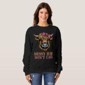 Funny Highland Kuh Pink Bow, Messy Hair Keine Sorg Sweatshirt (Vorne ganz)