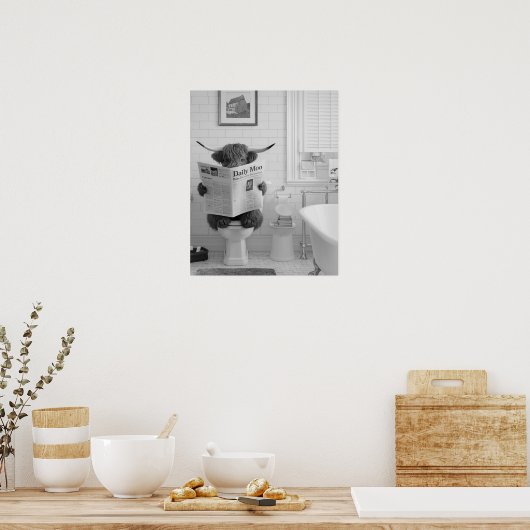 Funny Highland Kuh sitzend auf der Toilette Bad Poster (Küche)