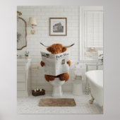 Funny Highland Kuh sitzend auf der Toilette Bad Poster (Vorne)