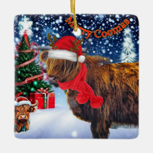 Funny HIghland Kuh Weihnachtsbaumschmuck Keramikornament