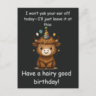 Funny Highland Yak: Hairy Good Birthday Puns Postkarte