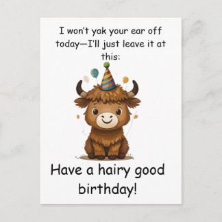 Funny Highland Yak: Hairy Good Birthday Puns Postkarte