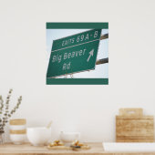 Funny Highway Sign, Big Beaver Road Ausfahrt 69 Poster (Küche)