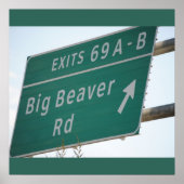 Funny Highway Sign, Big Beaver Road Ausfahrt 69 Poster (Vorne)