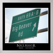 Funny Highway Sign, Big Beaver Road Ausfahrt 69 Poster (Vorne)
