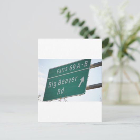 Funny HIghway Signing Big Beaver Road Exit 69 Postkarte (Stehend Vorderseite)
