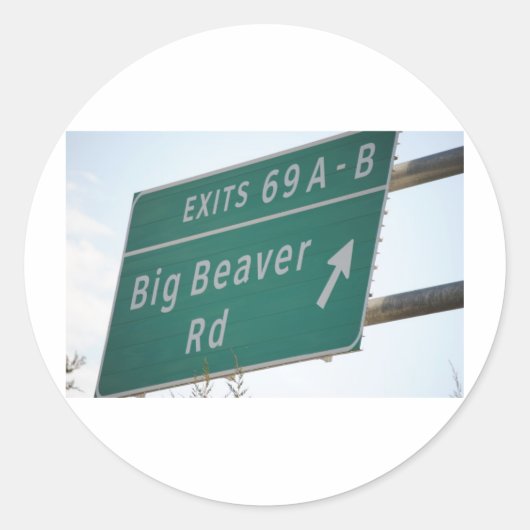 Funny HIghway Signing Big Beaver Road Exit 69 Runder Aufkleber (Vorderseite)