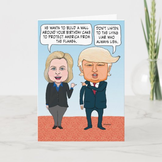 Funny Hillary Clinton and Donald Trump Birthday Karte (Vorderseite)