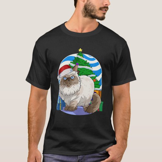 Funny Himalayan Cat Santa Christmas Tree Decor T-Shirt (Vorderseite)