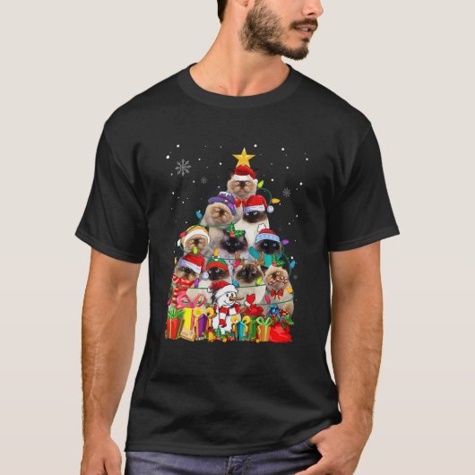 Funny Himalayan Christmas Tree Cute Pet Cat Lover T-Shirt (Vorderseite)