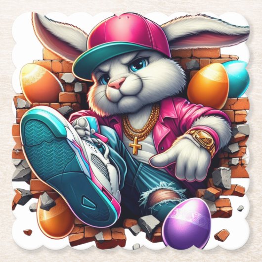 Funny Hip Hop Gangster Bunny Oaster Urban Design Untersetzer (Vorderseite)